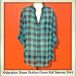 Teal and black sheer top